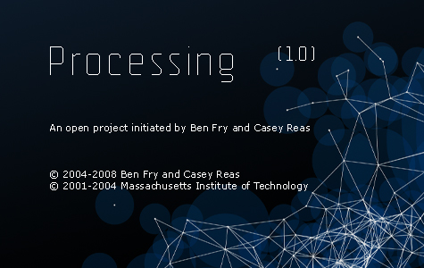 la pantalla "acerca de" processing en su versión 1.0
